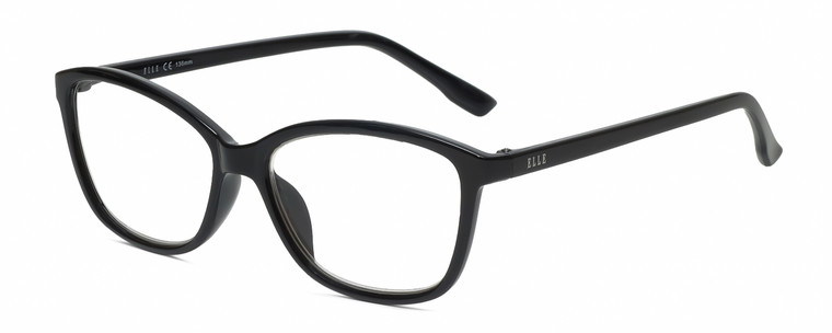 Profile View of Elle EL15578R Designer Blue Light Blocking Eyeglasses in Gloss Black Ladies Cat Eye Full Rim Acetate 53 mm