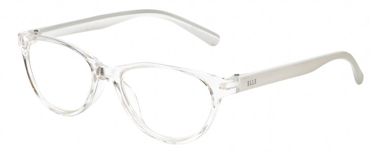 Profile View of Elle EL15579R Designer Reading Eye Glasses with Custom Cut Powered Lenses in Crystal Clear White Ladies Oval Full Rim Acetate 51 mm