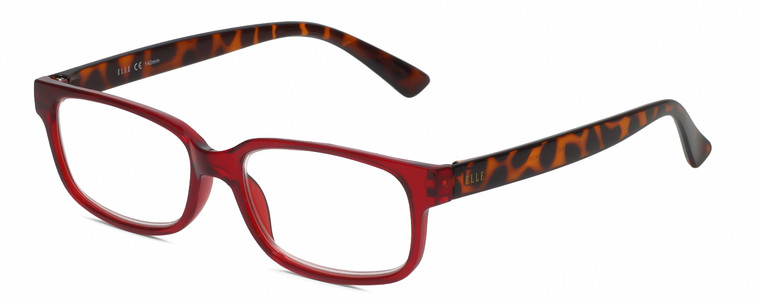 Profile View of Elle EL15581R Designer Bi-Focal Prescription Rx Eyeglasses in Red Crystal Tortoise Havana Brown Spot Ladies Rectangular Full Rim Acetate 52 mm