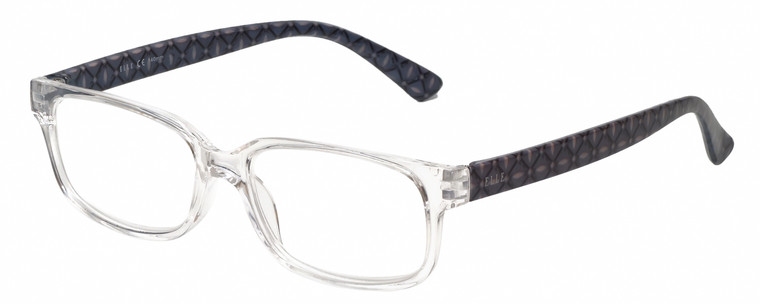 Profile View of Elle EL15581R Designer Reading Eye Glasses with Custom Cut Powered Lenses in Crystal Clear Blue Diamond Ladies Rectangular Full Rim Acetate 52 mm