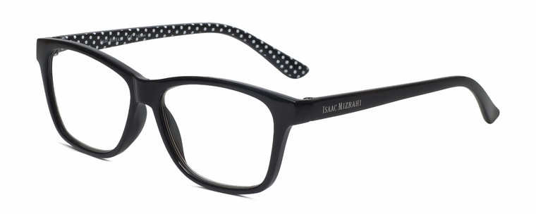 Profile View of Isaac Mizrahi IM31267R Designer Progressive Lens Prescription Rx Eyeglasses in Gloss Black White Polka Dot Ladies Panthos Full Rim Acetate 53 mm