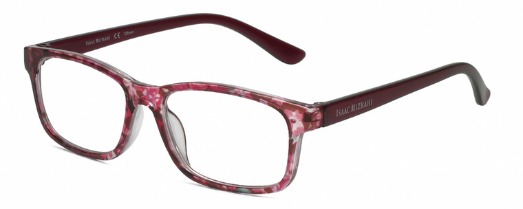 Profile View of Isaac Mizrahi IM31268R Designer Blue Light Blocking Eyeglasses in Crystal Berry Red Floral Purple Pink Ladies Rectangular Full Rim Acetate 51 mm