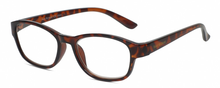 Profile View of Isaac Mizrahi IM31276R Designer Reading Eye Glasses with Custom Cut Powered Lenses in Crystal Tortoise Havana Brown Ladies Oval Full Rim Acetate 51 mm