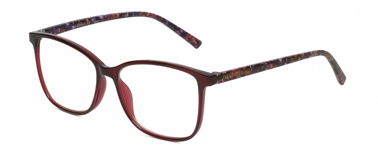 Profile View of Isaac Mizrahi Women's Designer Reading Glasses in Crystal Red Floral Purple 54mm