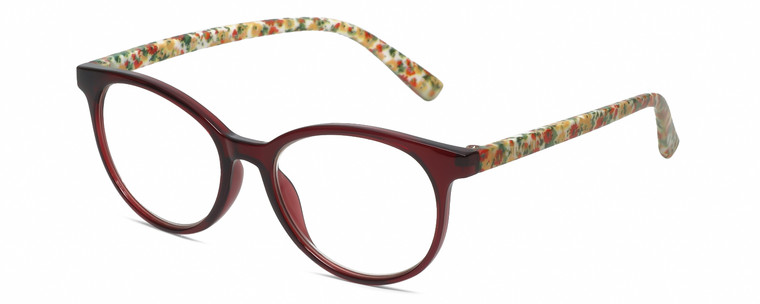 Profile View of Isaac Mizrahi Women's Reading Glasses Crystal Wine Red Floral Green Yellow 49 mm
