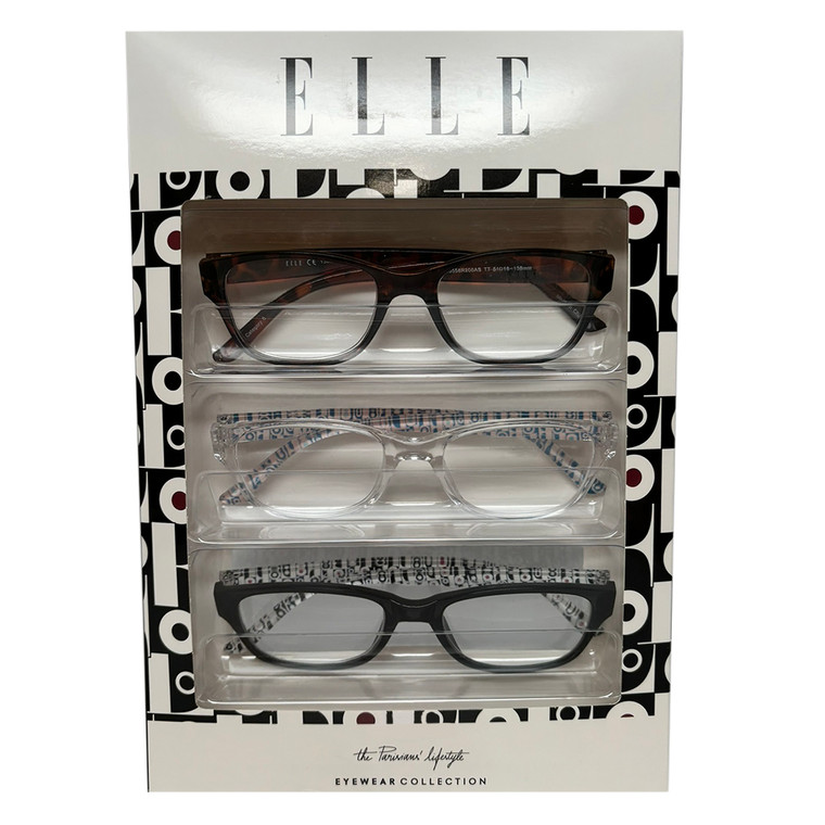 Profile View of Elle 3 PACK Gift Box Womens Reading Glasses in Tortoise,Crystal Pink,Black +2.00