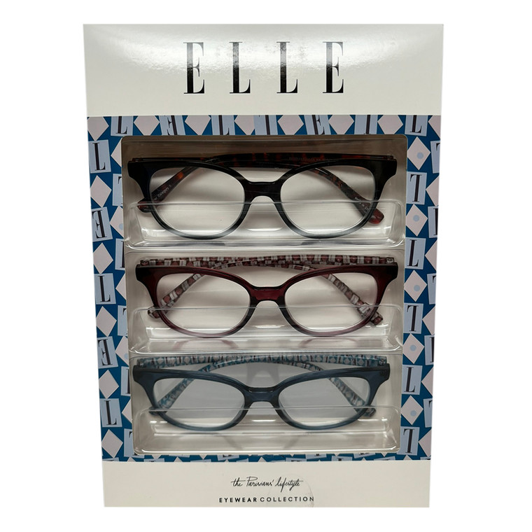 Profile View of Elle 3 PACK Gift Box Women Reading Glasses Black Tortoise,Red,Crystal Blue +1.50