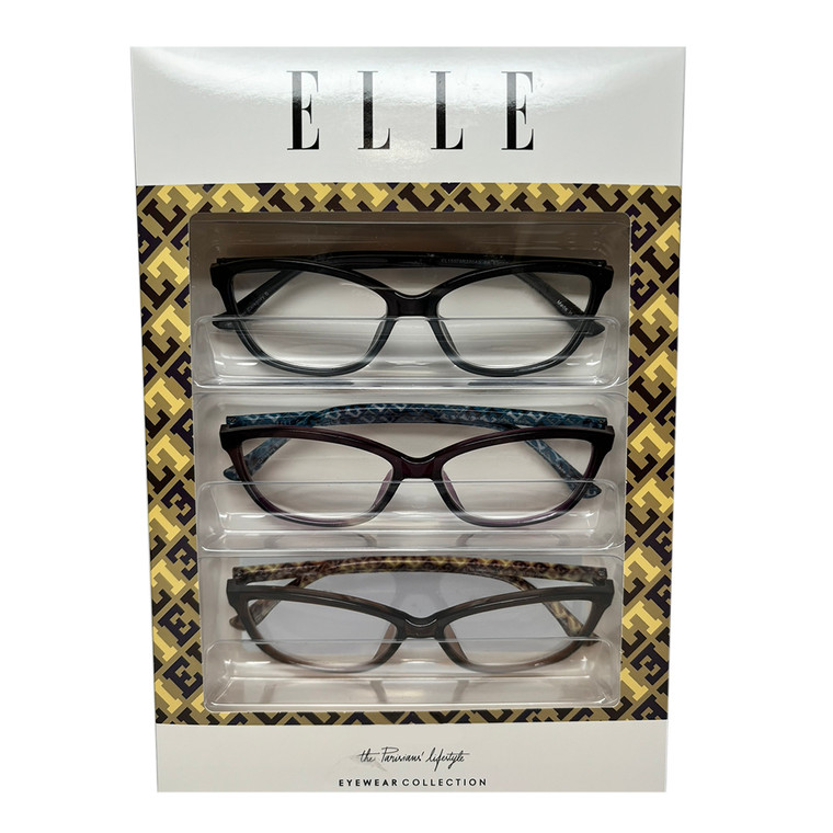 Profile View of Elle 3 PACK Gift Box Women Reading Glasses Black,Plum Purple,Crystal Brown +2.50