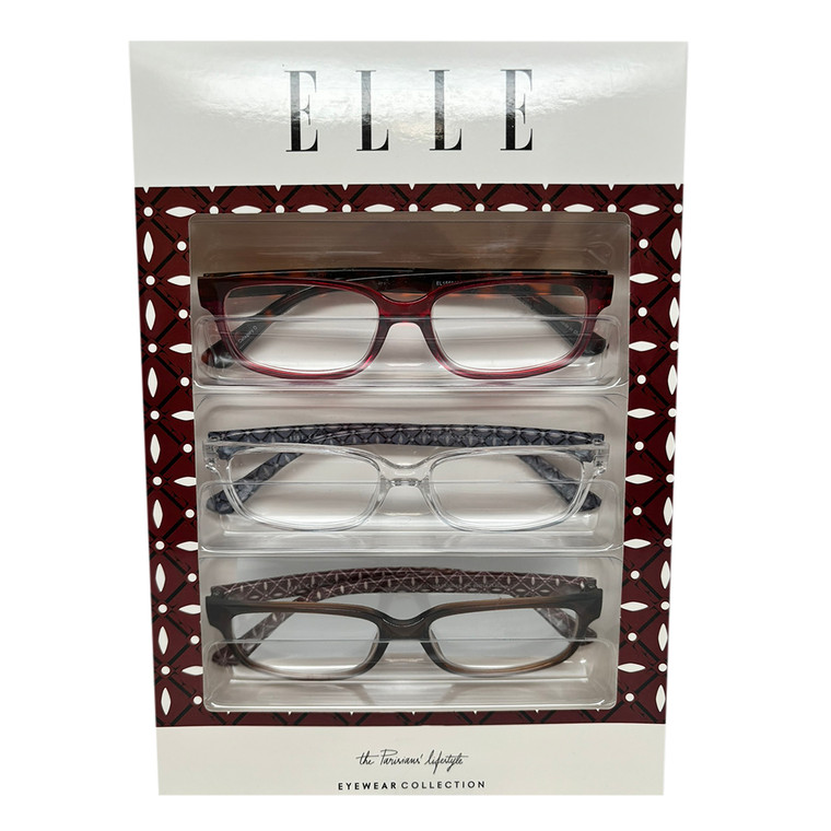 Profile View of Elle 3 PACK Gift Women Reading Glasses in Red Tortoise,Clear,Crystal Brown +2.00