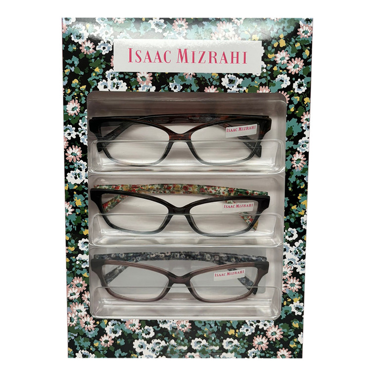 Profile View of Isaac Mizrahi 3 PACK Gift Box Women Reading Glasses in Tortoise,Black,Pink +2.00