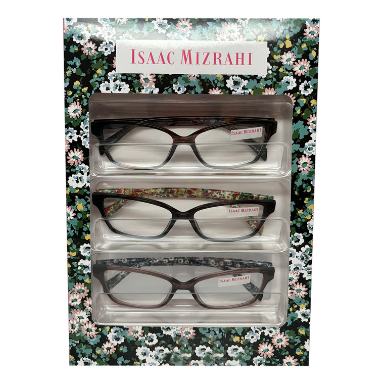 Profile View of Isaac Mizrahi 3 PACK Gift Box Women Reading Glasses in Tortoise,Black,Pink +2.50