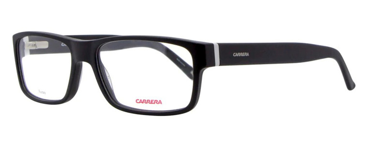 Profile View of Carrera CA6180 Designer Reading Eye Glasses with Custom Cut Powered Lenses in Matte Black White Unisex Square Full Rim Acetate 55 mm