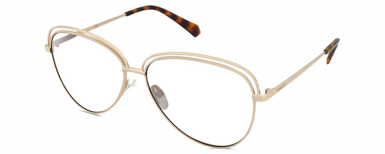 Profile View of Polaroid 4103/S Designer Reading Eye Glasses with Custom Cut Powered Lenses in Shiny Gold Tortoise Havana Brown Ladies Panthos Full Rim Metal 58 mm