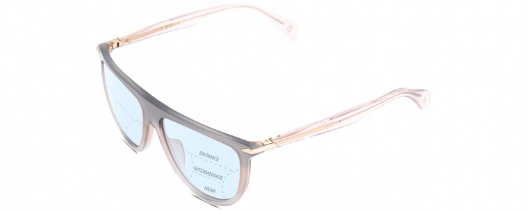 Profile View of Rag&Bone 1056 Designer Progressive Lens Blue Light Blocking Eyeglasses in Smoked Crystal Grey Fade Unisex Semi-Circular Full Rim Acetate 57 mm