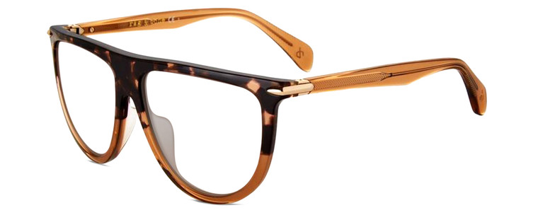 Profile View of Rag&Bone 1056 Designer Single Vision Prescription Rx Eyeglasses in Havana Tortoise Brown Cocoa Fade Unisex Semi-Circular Full Rim Acetate 57 mm