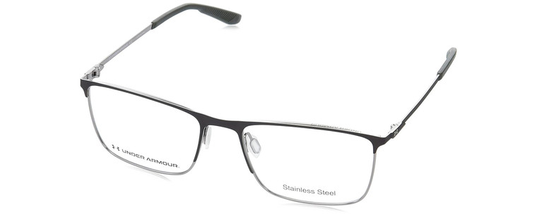 Profile View of Under Armour UA-5006/G Designer Single Vision Prescription Rx Eyeglasses in Satin Brown Gunmetal Grey Unisex Panthos Semi-Rimless Stainless Steel 57 mm