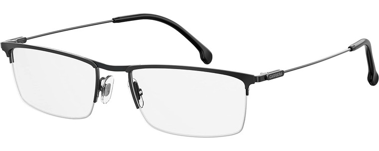 Profile View of Carrera 190 Designer Single Vision Prescription Rx Eyeglasses in Satin Gunmetal Black Unisex Rectangular Semi-Rimless Metal 56 mm