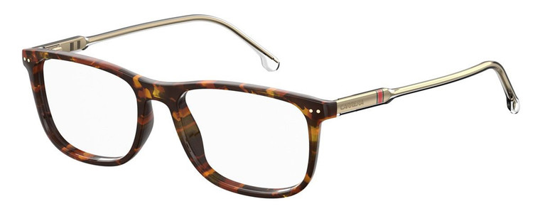 Profile View of Carrera 202 Designer Reading Eye Glasses with Custom Cut Powered Lenses in Brown Tortoise Havana Gold Clear Crystal Unisex Panthos Full Rim Acetate 55 mm