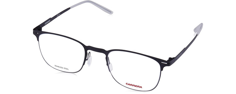 Profile View of Carrera 6660 Designer Reading Eye Glasses with Custom Cut Powered Lenses in Matte Black Frost Crystal Unisex Panthos Full Rim Stainless Steel 50 mm