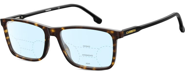 Profile View of Carrera CA-225 Designer Progressive Lens Blue Light Blocking Eyeglasses in Havana Tortoise Brown Black Unisex Square Full Rim Acetate 56 mm