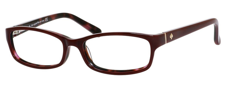 Profile View of Kate Spade NARCISA Designer Reading Eye Glasses with Custom Cut Powered Lenses in Burgundy Red Magenta Purple Havana Tortoise Ladies Rectangular Full Rim Acetate 51 mm