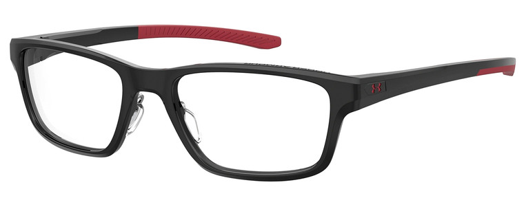 Profile View of Under Armour UA-5000/G Designer Single Vision Prescription Rx Eyeglasses in Gloss Black Coral Red Mens Rectangle Full Rim Acetate 55 mm