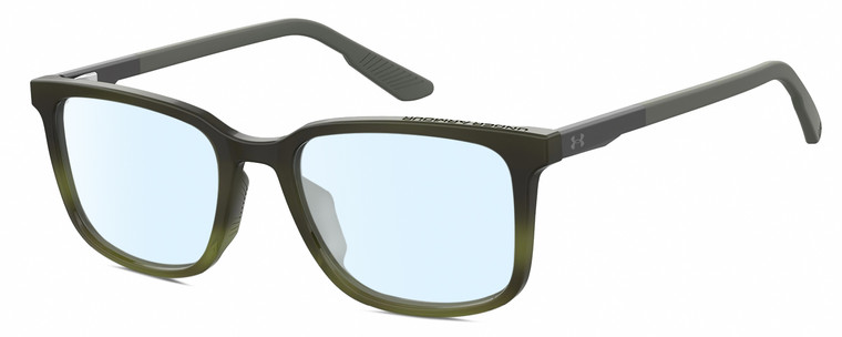 Profile View of Under Armour UA-5010 Designer Blue Light Blocking Eyeglasses in Green Horn Marble Unisex Square Full Rim Acetate 53 mm