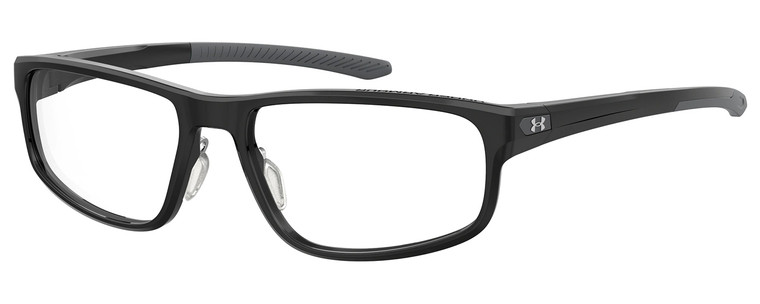 Profile View of Under Armour UA-5014 Designer Single Vision Prescription Rx Eyeglasses in Gloss Black Matte Grey Mens Oval Full Rim Acetate 56 mm