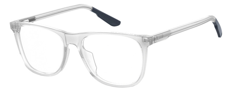 Profile View of Under Armour UA-5018/G Designer Reading Eye Glasses with Custom Cut Powered Lenses in Crystal Grey Navy Blue Unisex Square Full Rim Acetate 54 mm