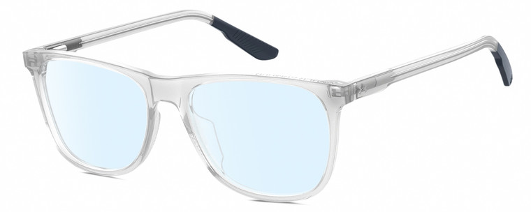 Profile View of Under Armour UA-5018/G Designer Blue Light Blocking Eyeglasses in Crystal Grey Navy Blue Unisex Square Full Rim Acetate 54 mm