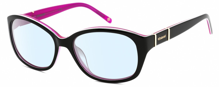 Profile View of Polaroid 4019/S Designer Blue Light Blocking Eyeglasses in Gloss Black Magenta Purple Crystal White Gold Ladies Oval Full Rim Acetate 54 mm