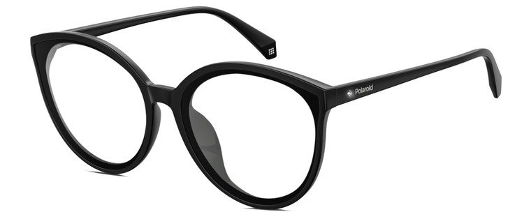 Profile View of Polaroid 4082/F/S Designer Single Vision Prescription Rx Eyeglasses in Gloss Black Gemstone Crystal Accents Ladies Cat Eye Full Rim Acetate 62 mm