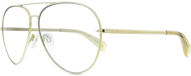 Profile View of Rag&Bone 1006 Designer Bi-Focal Prescription Rx Eyeglasses in Gold Yellow Crystal Ladies Pilot Full Rim Metal 59 mm