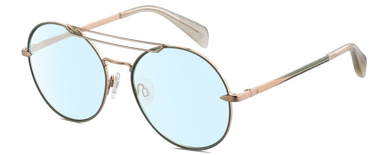 Profile View of Rag&Bone 1011 Designer Blue Light Blocking Eyeglasses in Rose Gold Green Grey Crystal Ladies Pilot Full Rim Metal 59 mm