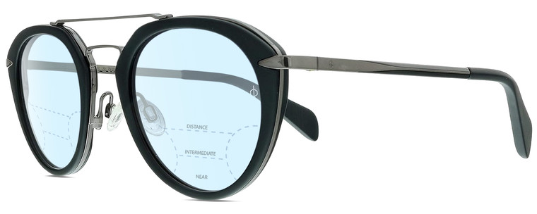 Profile View of Rag&Bone 1017 Designer Progressive Lens Blue Light Blocking Eyeglasses in Matte Black Gunmetal Ladies Pilot Full Rim Metal 49 mm