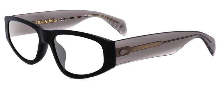 Profile View of Rag&Bone 1047 Designer Reading Eye Glasses with Custom Cut Powered Lenses in Black Grey Crystal Unisex Oval Full Rim Acetate 55 mm