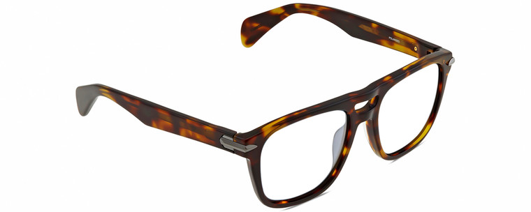 Profile View of Rag&Bone 5005 Designer Reading Eye Glasses in Dark Havana Tortoise Brown Gold Unisex Pilot Full Rim Acetate 53 mm