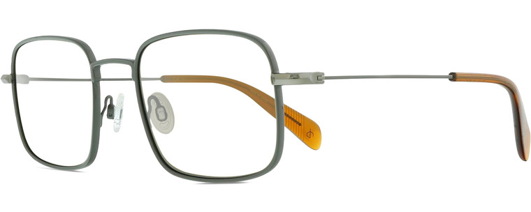 Profile View of Rag&Bone 5023 Designer Single Vision Prescription Rx Eyeglasses in Slate Grey Ruthenium Silver Brown Crystal Unisex Square Full Rim Metal 51 mm