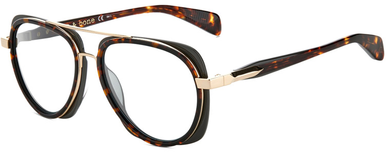 Profile View of Rag&Bone 5035 Designer Bi-Focal Prescription Rx Eyeglasses in Gold Havana Tortoise Brown Grey Unisex Pilot Full Rim Acetate 55 mm