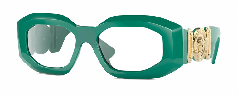 Profile View of Versace VE4425U Designer Reading Eye Glasses with Custom Cut Powered Lenses in Emerald Green Gold Unisex Oval Full Rim Acetate 54 mm