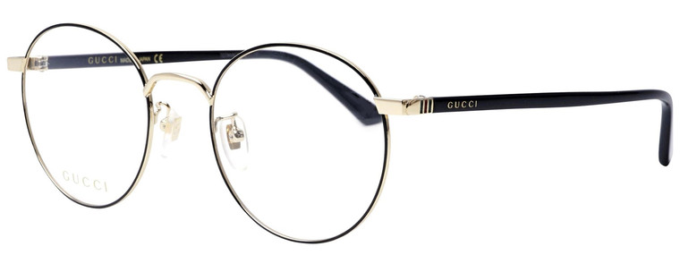 Profile View of GUCCI GG0297OK-003 Designer Progressive Lens Prescription Rx Eyeglasses in Gloss Black Gold Ladies Round Full Rim Metal 52 mm