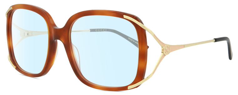 Profile View of GUCCI GG0648O-003 Designer Blue Light Blocking Eyeglasses in Auburn Brown Havana Gold Black Ladies Square Full Rim Acetate 55 mm