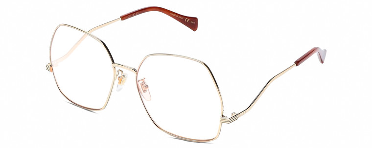 Profile View of GUCCI GG0972S-003 Designer Reading Eye Glasses with Custom Cut Powered Lenses in Shiny Gold Brown Tortoise Havana Ladies Hexagonal Full Rim Metal 60 mm