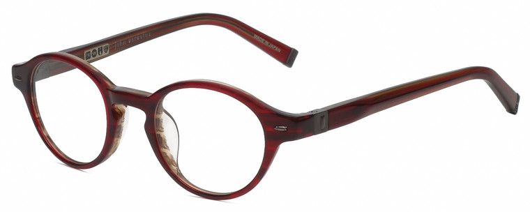 Profile View of John Varvatos V356 Designer Reading Eye Glasses with Custom Cut Powered Lenses in Crystal Red Marble Unisex Round Full Rim Acetate 43 mm