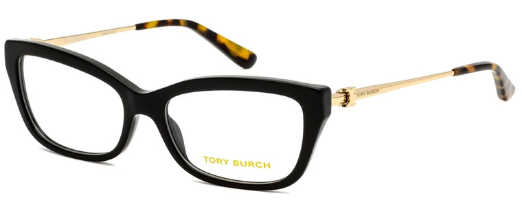 Profile View of Tory Burch TY2099 Designer Blue Light Blocking Eyeglasses in Gloss Black Gold Tortoise Havana Ladies Cat Eye Full Rim Acetate 53 mm