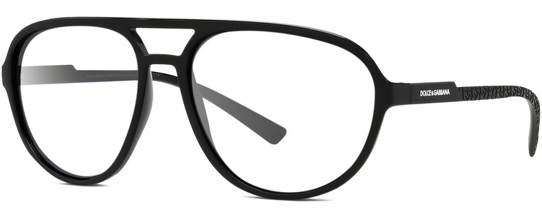 Profile View of Dolce&Gabbana DG6150 Designer Progressive Lens Blue Light Blocking Eyeglasses in Matte Black Mens Pilot Full Rim Acetate 60 mm