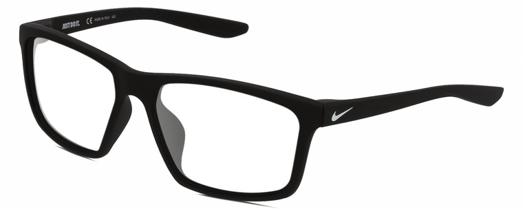 Profile View of NIKE Valiant-MI-010 Designer Single Vision Prescription Rx Eyeglasses in Matte Black White Unisex Rectangular Full Rim Acetate 60 mm