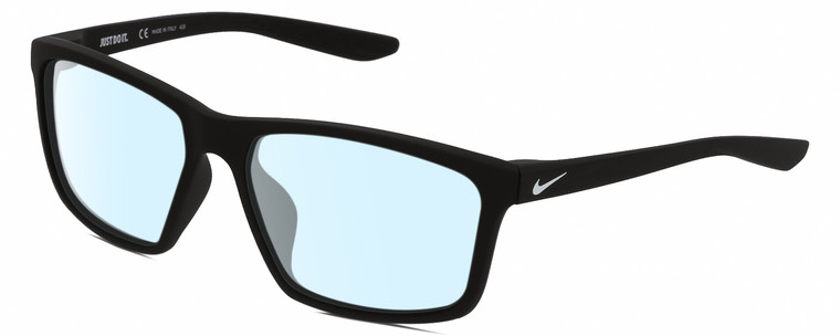 Profile View of NIKE Valiant-MI-010 Designer Blue Light Blocking Eyeglasses in Matte Black White Unisex Rectangular Full Rim Acetate 60 mm