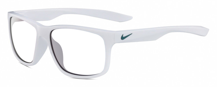 Profile View of NIKE Essent-Chaser-103 Designer Progressive Lens Prescription Rx Eyeglasses in Gloss White Metallic Green Unisex Square Full Rim Acetate 59 mm