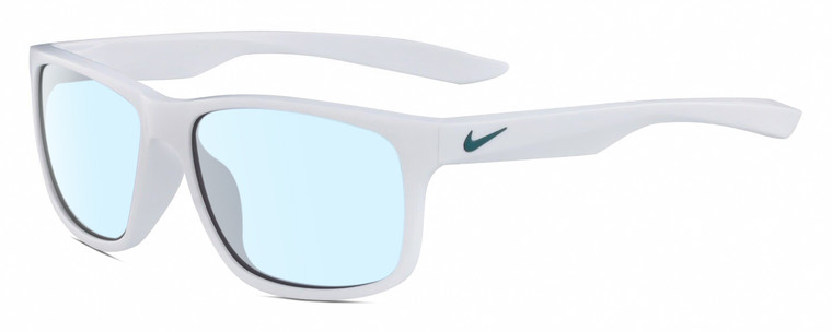 Profile View of NIKE Essent-Chaser-103 Designer Blue Light Blocking Eyeglasses in Gloss White Metallic Green Unisex Square Full Rim Acetate 59 mm